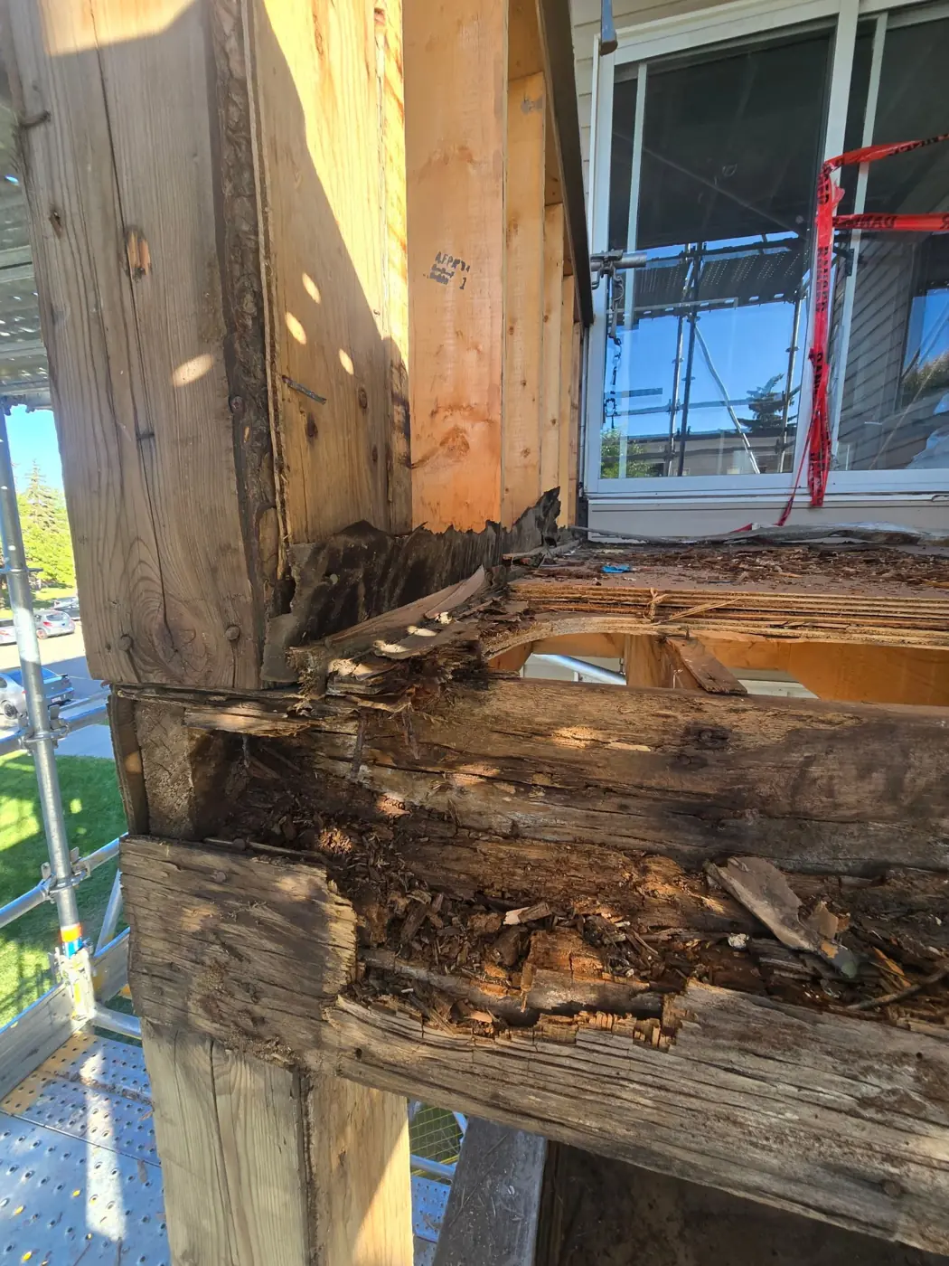Rotted balcony beam found once opened up